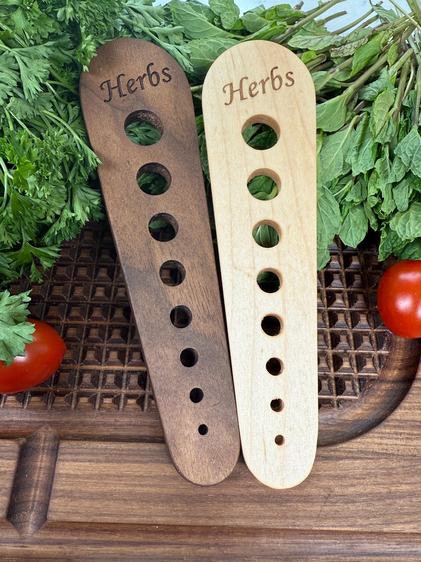 Wooden Multi-Size Herb Stripper, Vegetable Leaf Remover