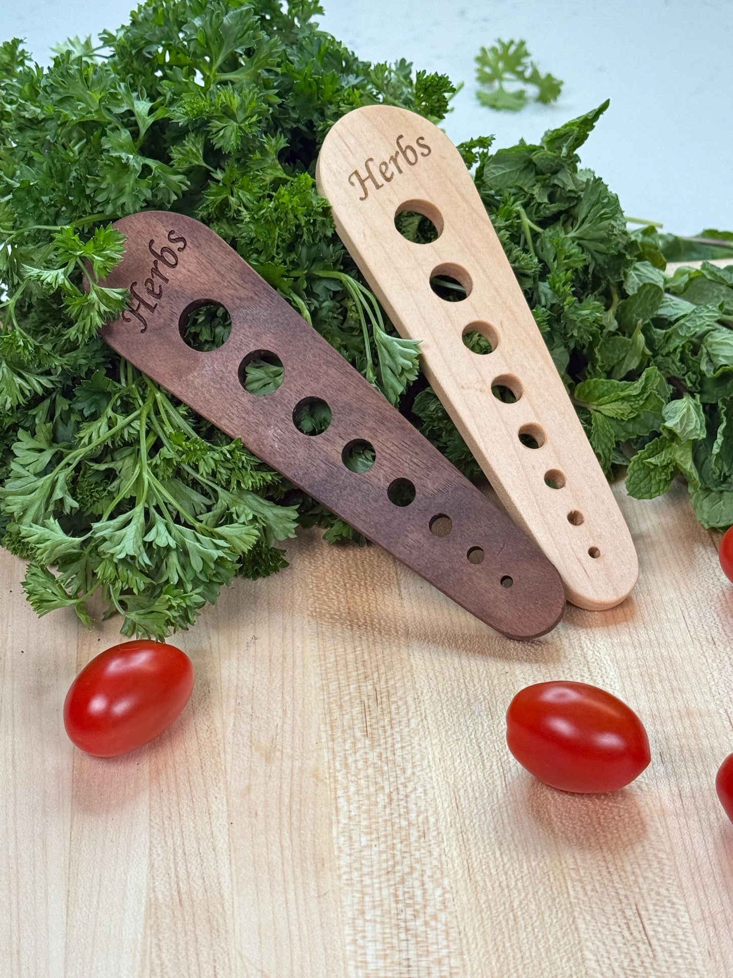 Wooden Multi-Size Herb Stripper, Vegetable Leaf Remover